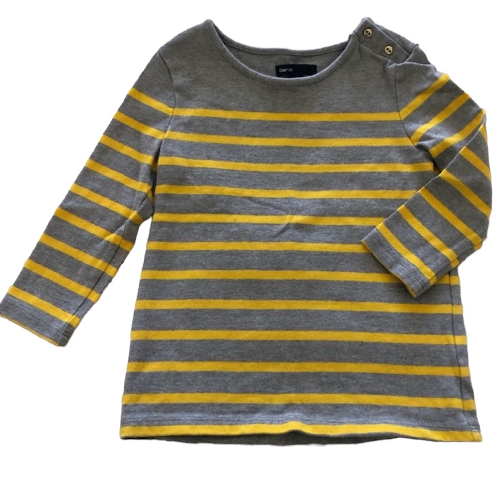 GAPKids Pullover Sweater Stripped 3/4 Length Sleeve Gray Yellow Girls Size Small